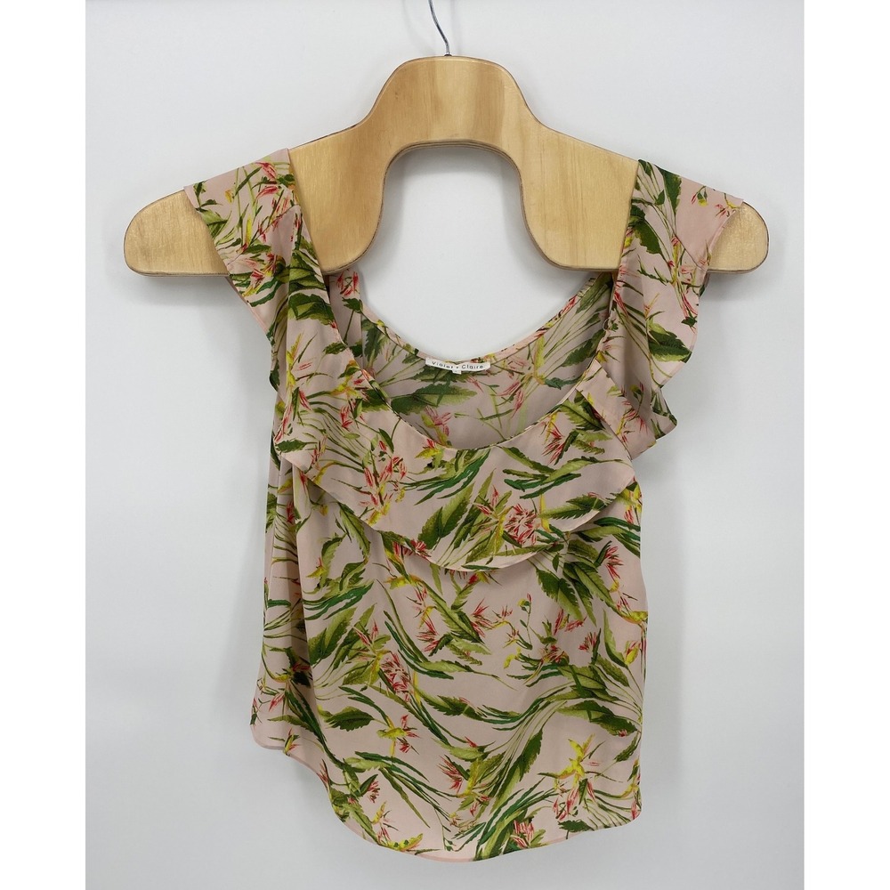 Violet + Claire Floral Ruffle Blouse Womens Large Pink Excellent Tropical Tank